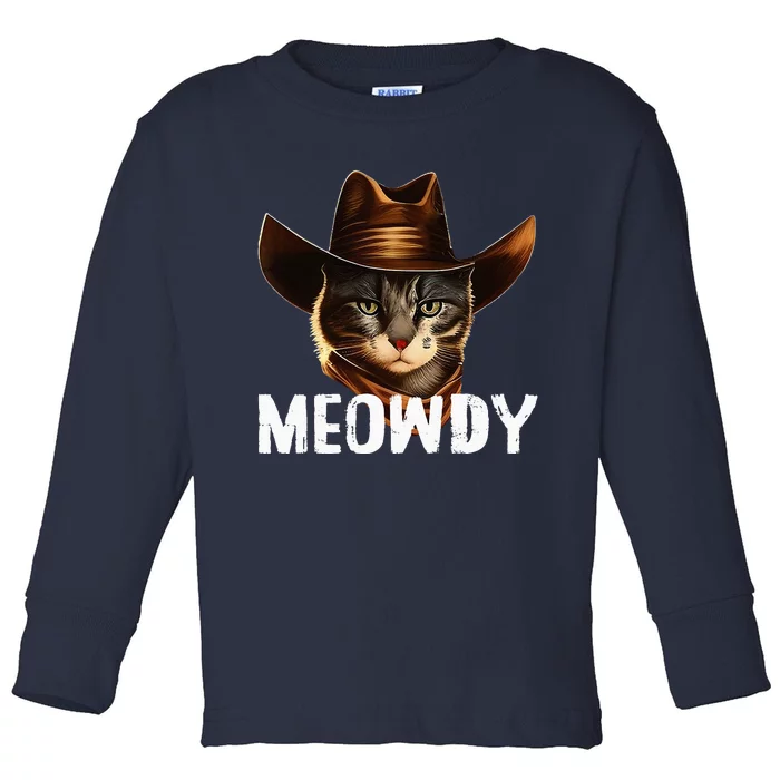 Meowdy Cat Cowboy Funny Cat Meme Toddler Long Sleeve Shirt