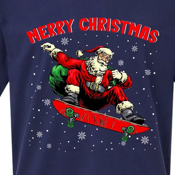 Merry Christmas Cool Christmas Santa Skateboarding Skater Sueded Cloud Jersey T-Shirt