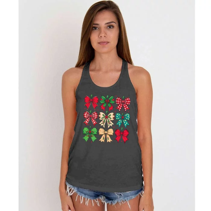 Merry Christmas Coquette Bow Xmas Pajamas Family Matching Women's Knotted Racerback Tank