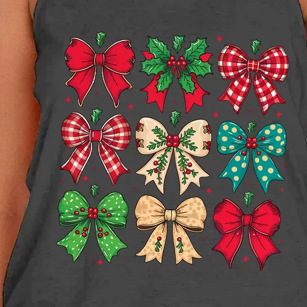 Merry Christmas Coquette Bow Xmas Pajamas Family Matching Women's Knotted Racerback Tank