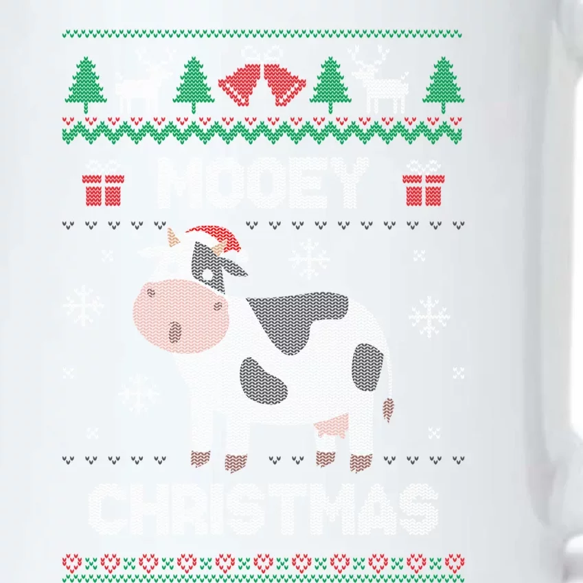 Mooey Christmas Cow Santa Claus Hat Ugly Christmas Sweater Gift Black Color Changing Mug