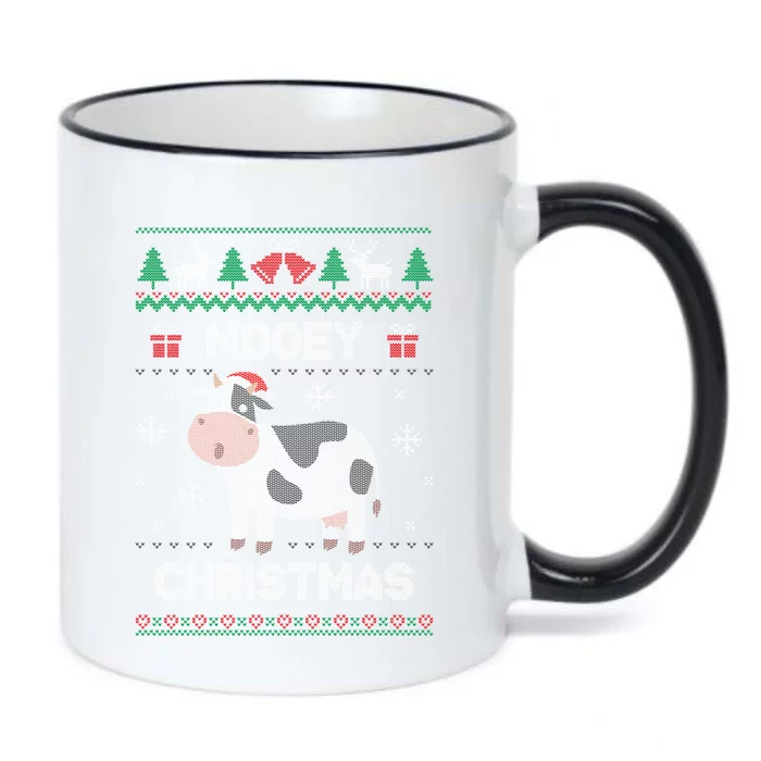 Mooey Christmas Cow Santa Claus Hat Ugly Christmas Sweater Gift Black Color Changing Mug