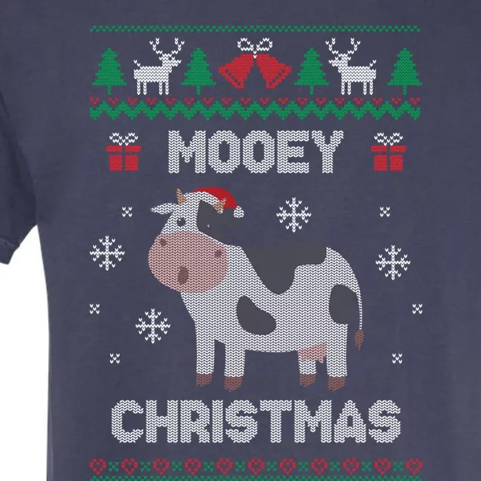 Mooey Christmas Cow Santa Claus Hat Ugly Christmas Sweater Gift Garment-Dyed Heavyweight T-Shirt