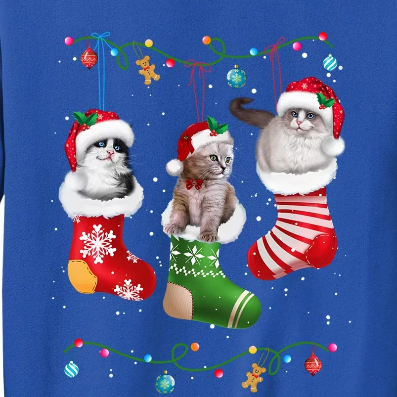 Meowy Christmas Cats In Sock Pajamas For Cat Fanatics Gift Tall Sweatshirt