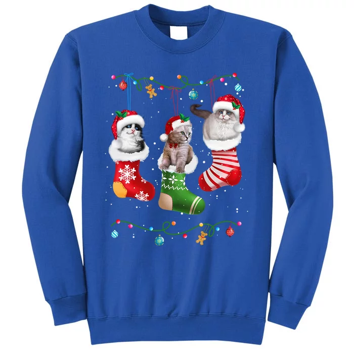 Meowy Christmas Cats In Sock Pajamas For Cat Fanatics Gift Tall Sweatshirt