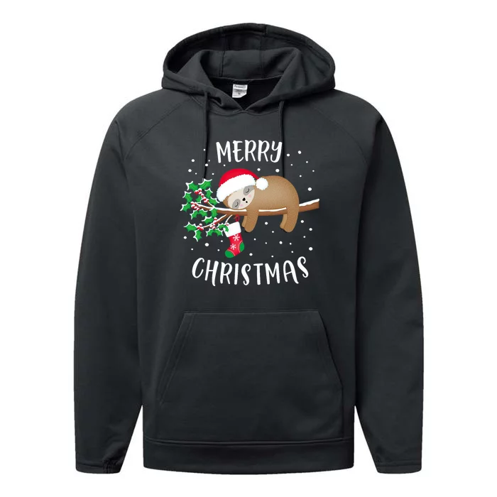 Merry Christmas Cute Sloth Xmas Outfit Matching Family Performance Fleece Hoodie