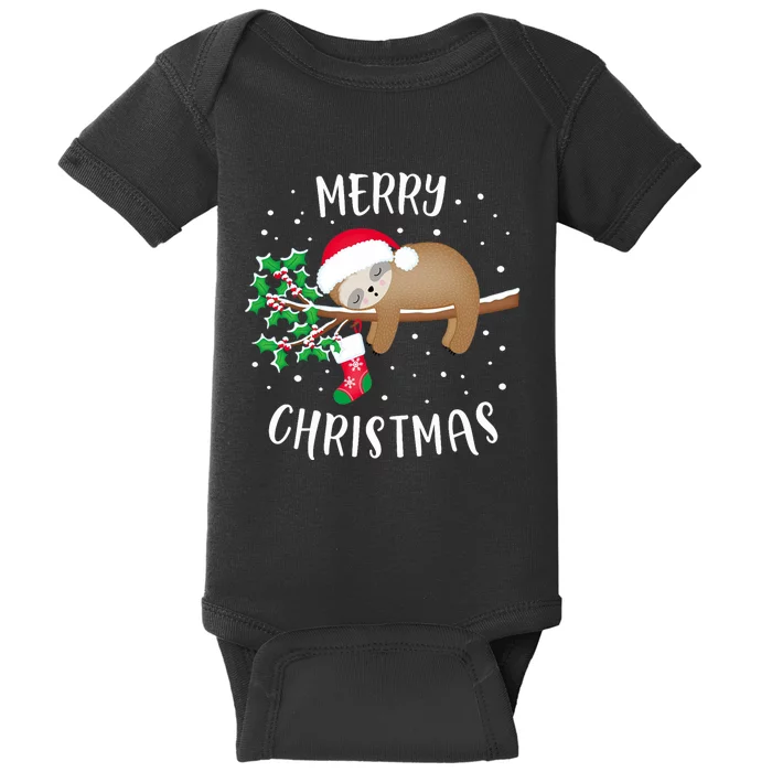 Merry Christmas Cute Sloth Xmas Outfit Matching Family Baby Bodysuit