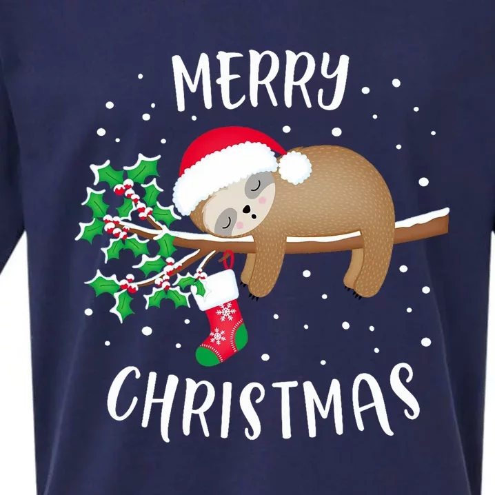 Merry Christmas Cute Sloth Xmas Outfit Matching Family Sueded Cloud Jersey T-Shirt