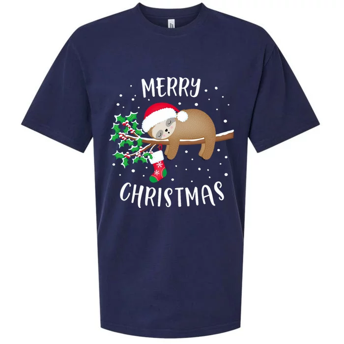 Merry Christmas Cute Sloth Xmas Outfit Matching Family Sueded Cloud Jersey T-Shirt