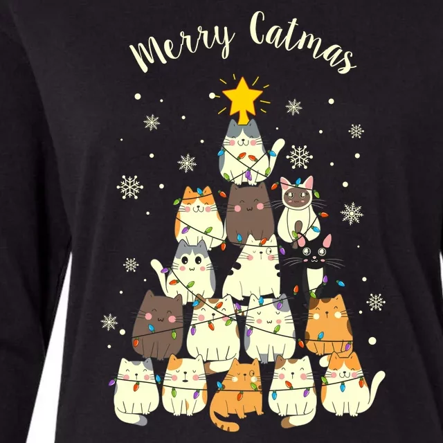 Merry Catmas Cute Cat Lover Christmas Womens Cotton Relaxed Long Sleeve T-Shirt