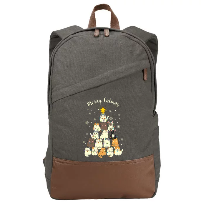 Merry Catmas Cute Cat Lover Christmas Cotton Canvas Backpack