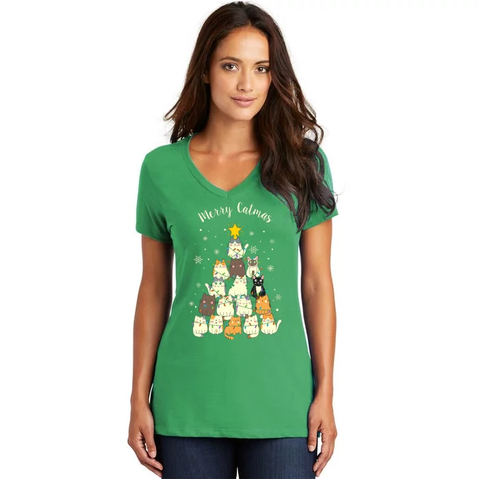 Merry Catmas Cute Cat Lover Christmas Women's V-Neck T-Shirt