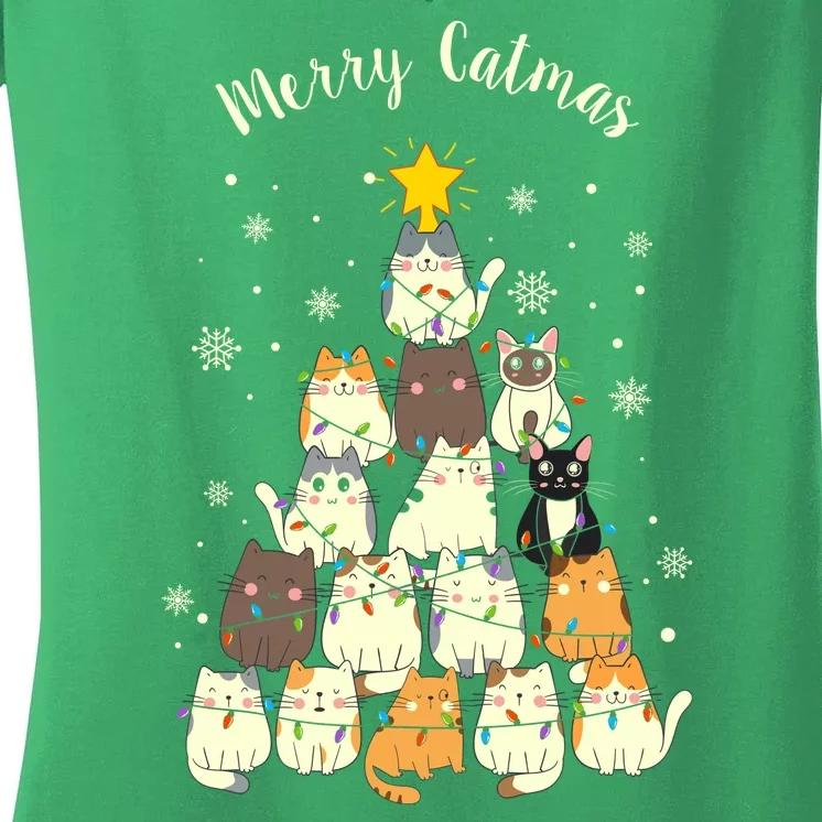 Merry Catmas Cute Cat Lover Christmas Women's V-Neck T-Shirt