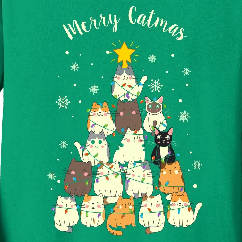 Merry Catmas Cute Cat Lover Christmas Kids Long Sleeve Shirt