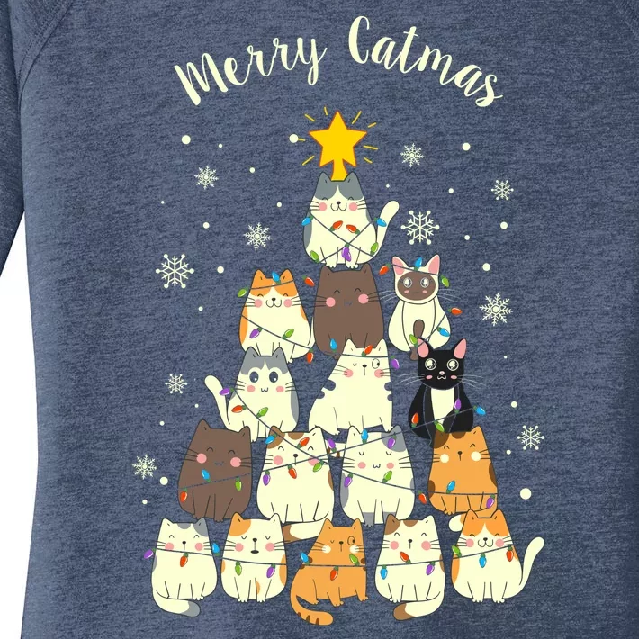 Merry Catmas Cute Cat Lover Christmas Women's Perfect Tri Tunic Long Sleeve Shirt