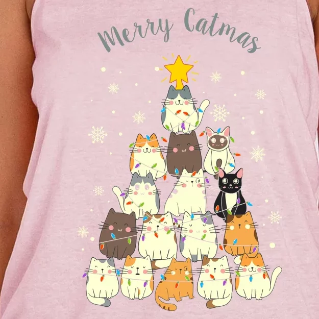 Merry Catmas Cute Cat Lover Christmas Women's Knotted Racerback Tank