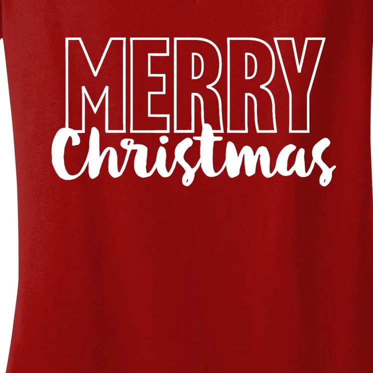 Merry Christmas Cool Text Letters Xmas Women's V-Neck T-Shirt