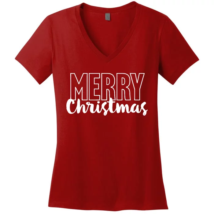 Merry Christmas Cool Text Letters Xmas Women's V-Neck T-Shirt