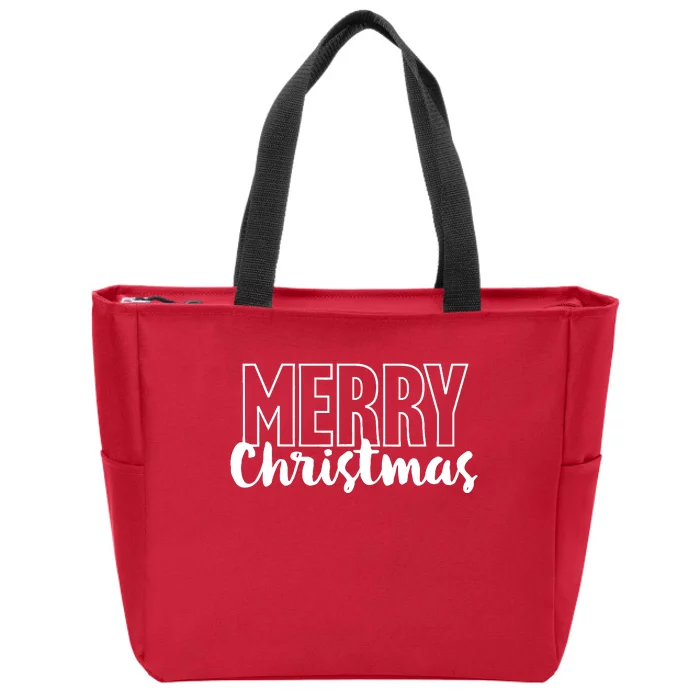 Merry Christmas Cool Text Letters Xmas Zip Tote Bag