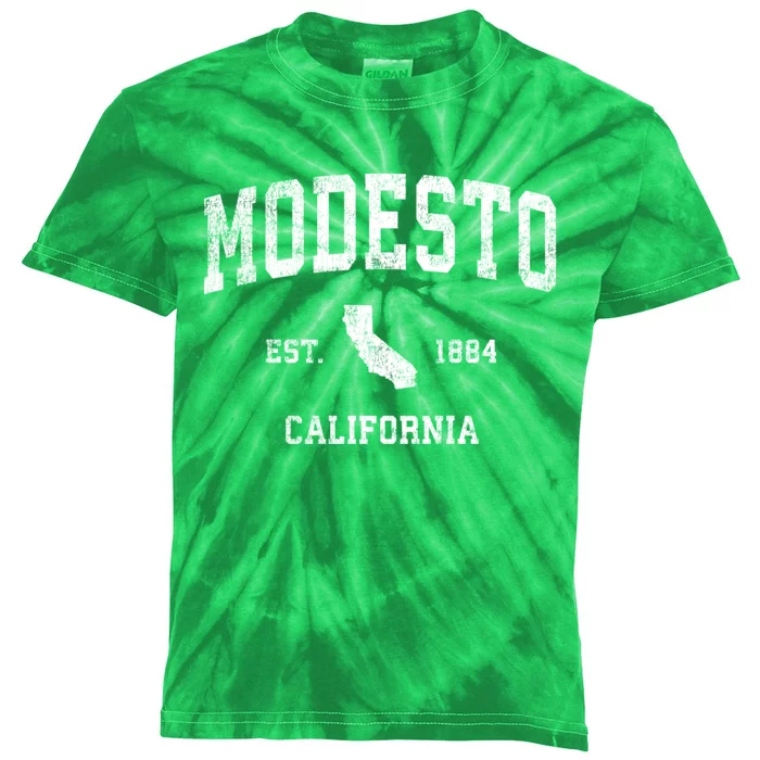 Modesto California Ca Vintage Sports Kids Tie-Dye T-Shirt