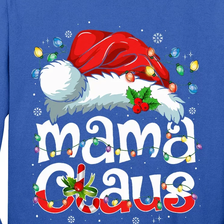 Mama Claus Christmas Lights Santa Hat Pajama Family Matching Long Sleeve Shirt