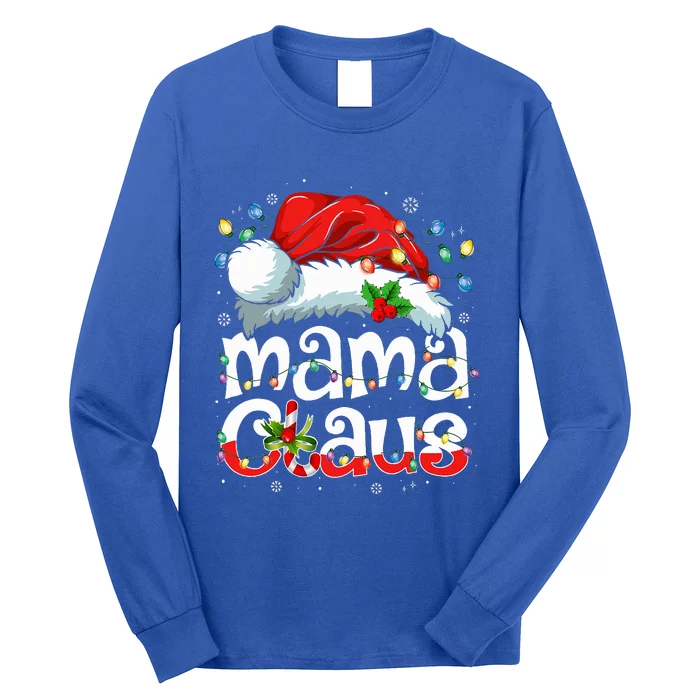 Mama Claus Christmas Lights Santa Hat Pajama Family Matching Long Sleeve Shirt