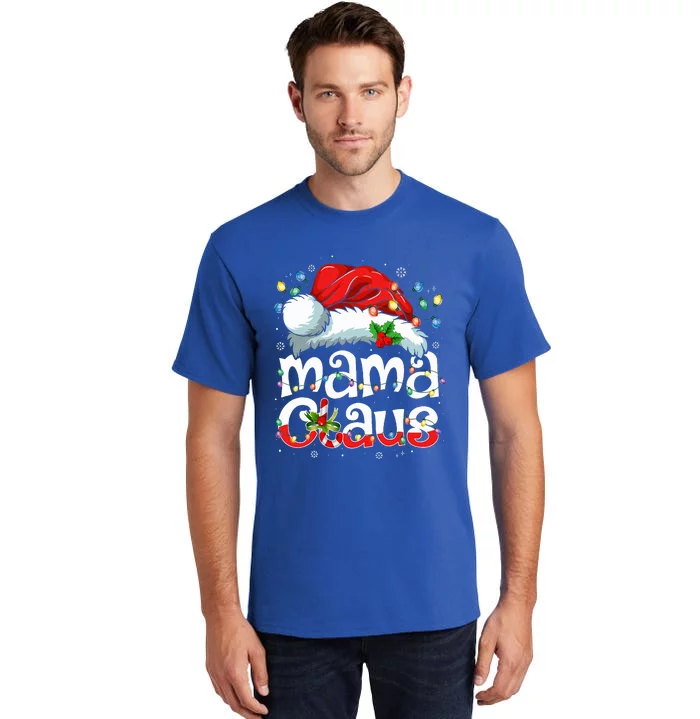 Mama Claus Christmas Lights Santa Hat Pajama Family Matching Tall T-Shirt