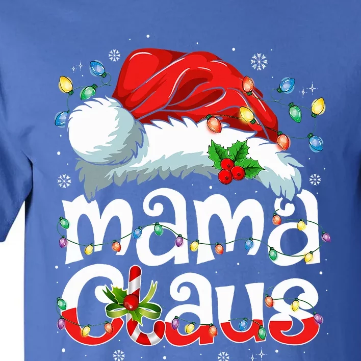 Mama Claus Christmas Lights Santa Hat Pajama Family Matching Tall T-Shirt