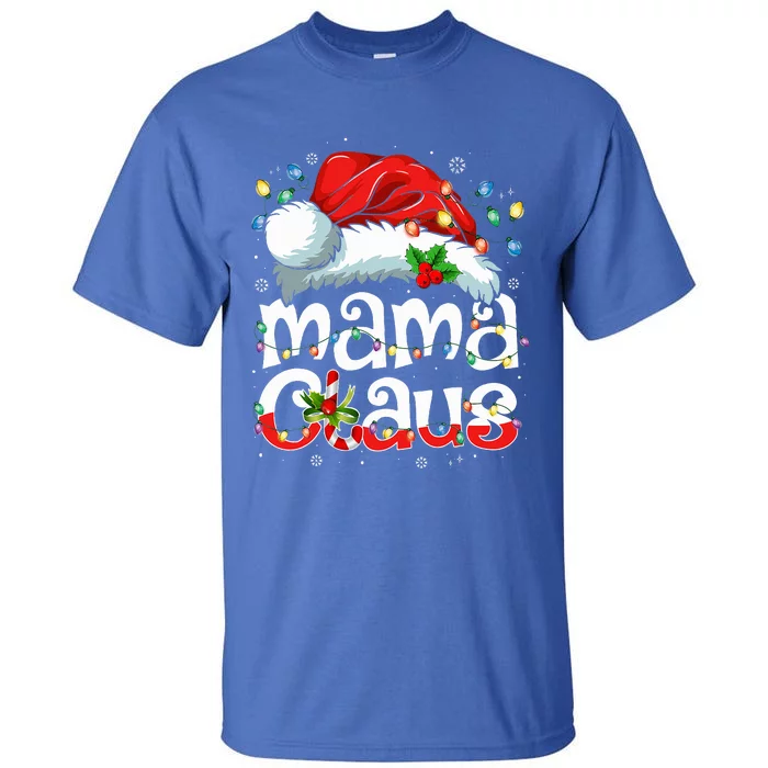 Mama Claus Christmas Lights Santa Hat Pajama Family Matching Tall T-Shirt