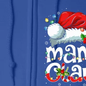 Mama Claus Christmas Lights Santa Hat Pajama Family Matching Full Zip Hoodie