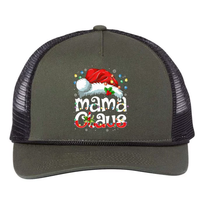 Mama Claus Christmas Lights Santa Hat Pajama Family Matching Retro Rope Trucker Hat Cap