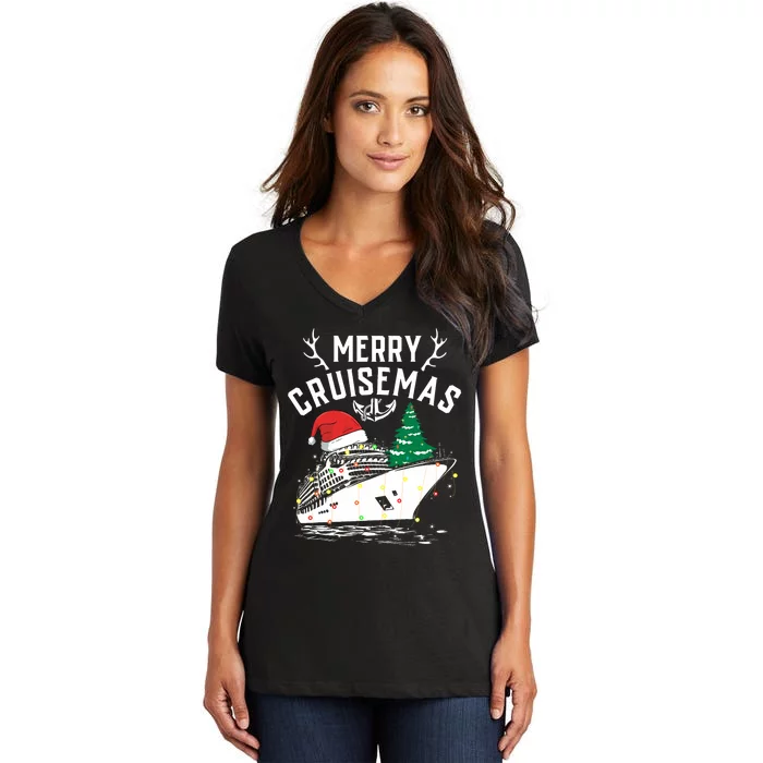 Merry Cruisemas Cruise Ship Family Christmas Funny Women's V-Neck T-Shirt