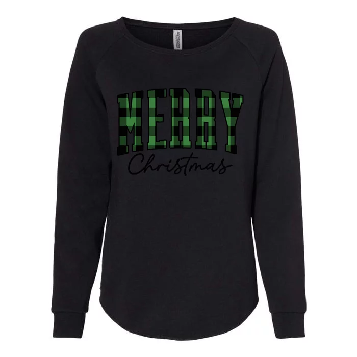 Merry Christmas Cool Green Plaid Womens California Wash Sweatshirt