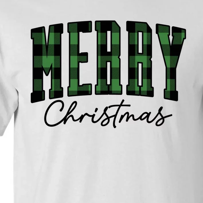 Merry Christmas Cool Green Plaid Tall T-Shirt