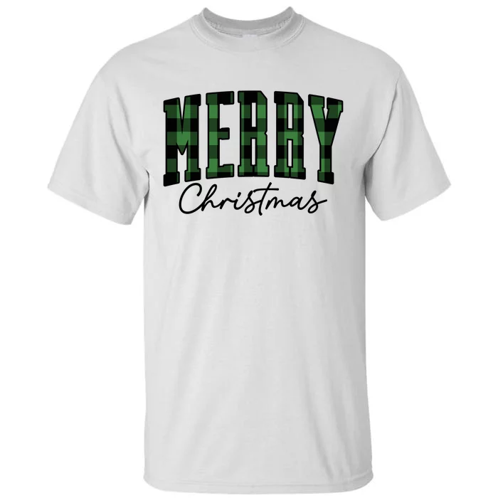 Merry Christmas Cool Green Plaid Tall T-Shirt