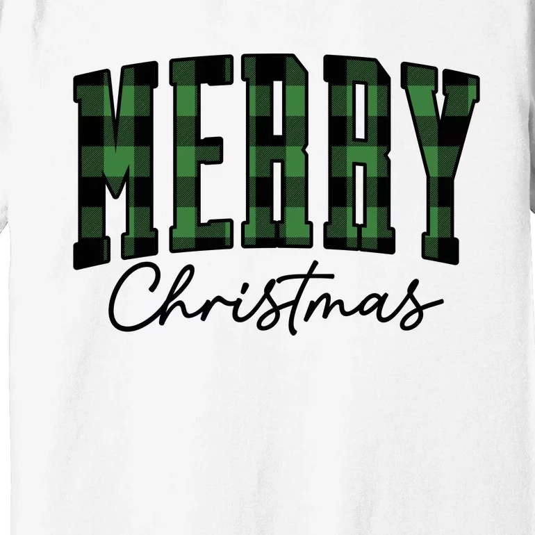 Merry Christmas Cool Green Plaid Premium T-Shirt