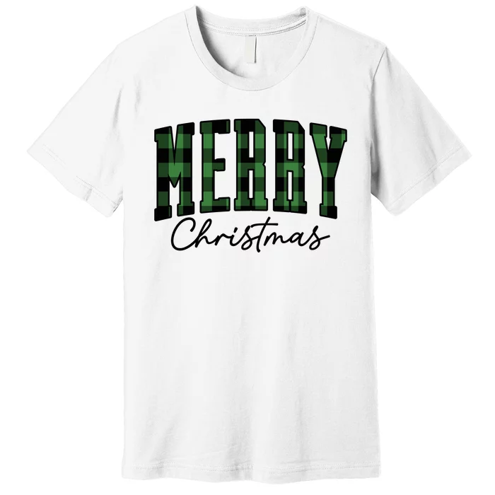 Merry Christmas Cool Green Plaid Premium T-Shirt