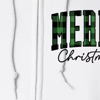 Merry Christmas Cool Green Plaid Full Zip Hoodie