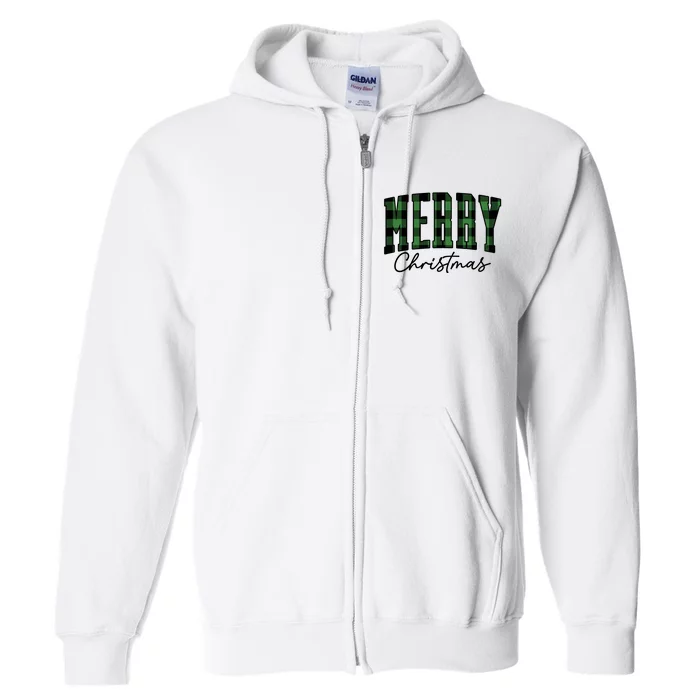 Merry Christmas Cool Green Plaid Full Zip Hoodie