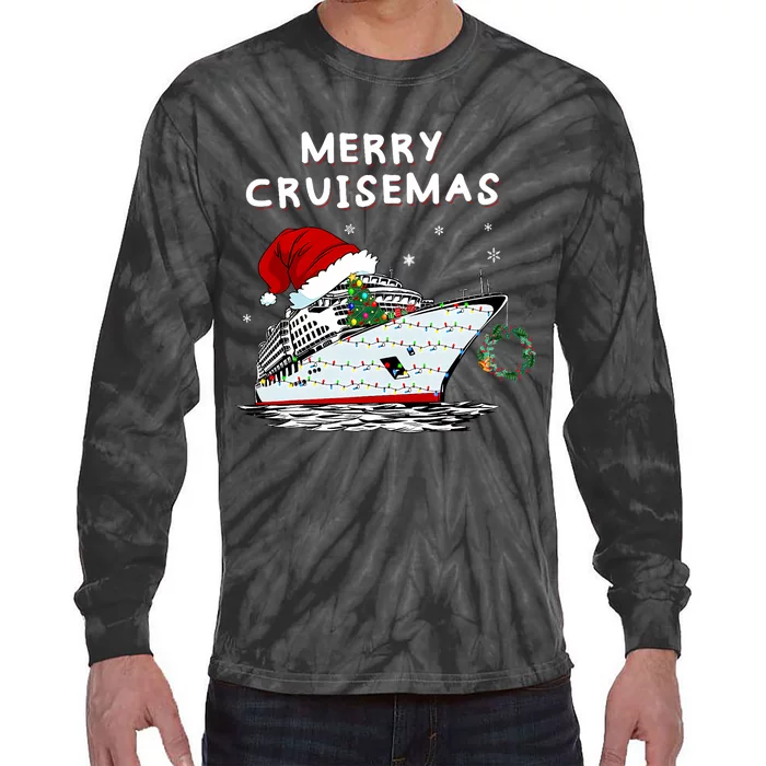 Merry Cruisemas Cruise Ship Santa Hat Christmas Holiday Tie-Dye Long Sleeve Shirt