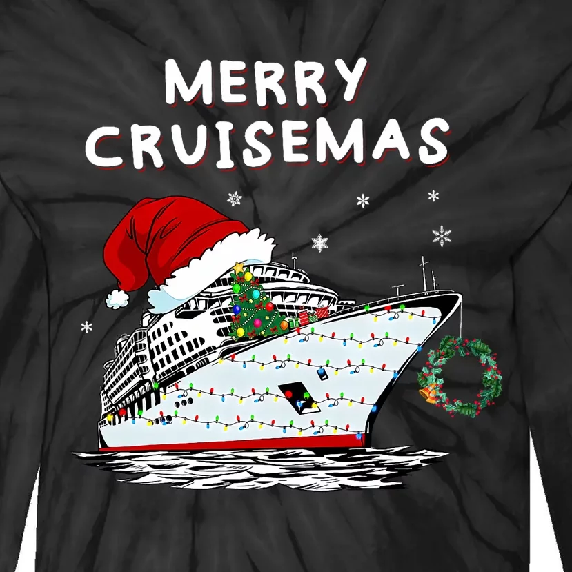 Merry Cruisemas Cruise Ship Santa Hat Christmas Holiday Tie-Dye Long Sleeve Shirt