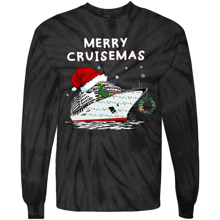 Merry Cruisemas Cruise Ship Santa Hat Christmas Holiday Tie-Dye Long Sleeve Shirt