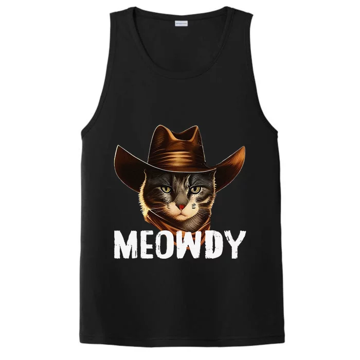 Meowdy Cat Cowboy Funny Cat Meme Performance Tank