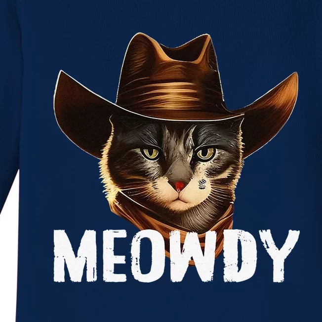 Meowdy Cat Cowboy Funny Cat Meme Baby Long Sleeve Bodysuit