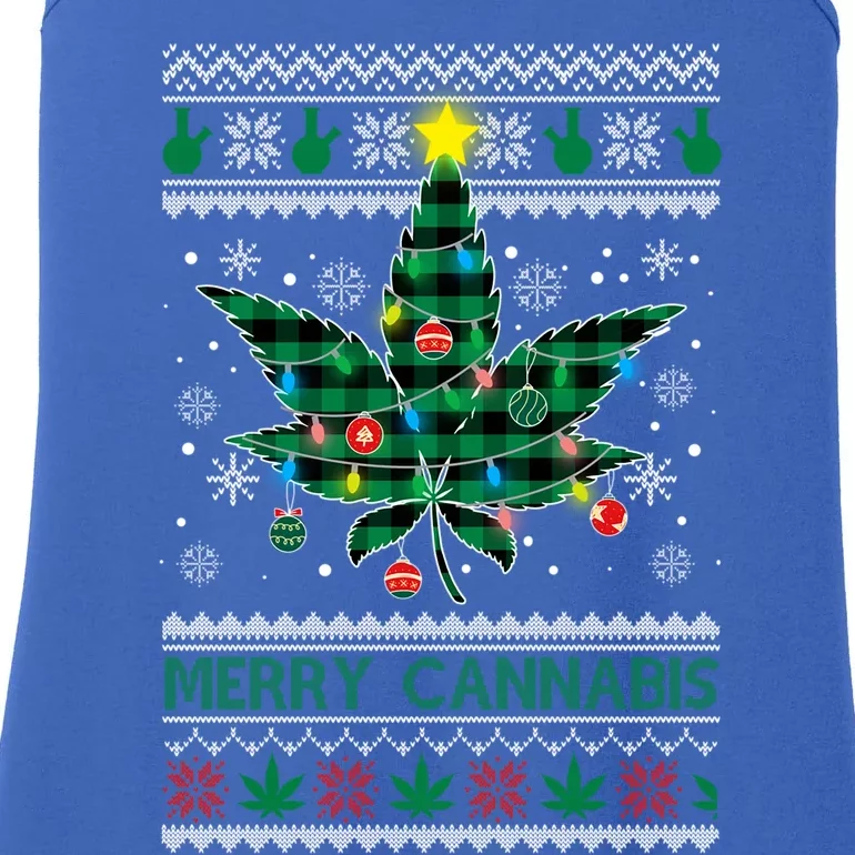 Merry Cannabis Christmas Tree Funny Weed Leaf Cannabis Xmas Cool Gift Ladies Essential Tank