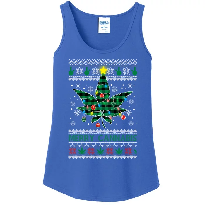 Merry Cannabis Christmas Tree Funny Weed Leaf Cannabis Xmas Cool Gift Ladies Essential Tank