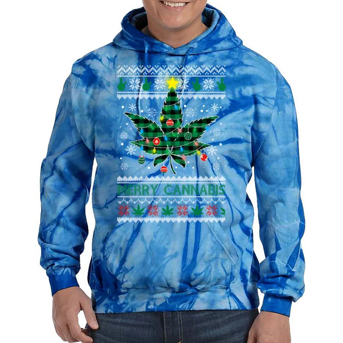 Merry Cannabis Christmas Tree Funny Weed Leaf Cannabis Xmas Cool Gift Tie Dye Hoodie