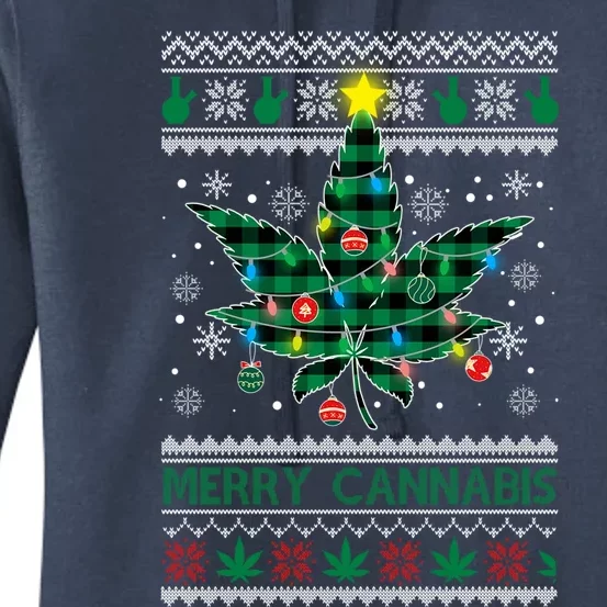 Merry Cannabis Christmas Tree Funny Weed Leaf Cannabis Xmas Cool Gift Women's Pullover Hoodie