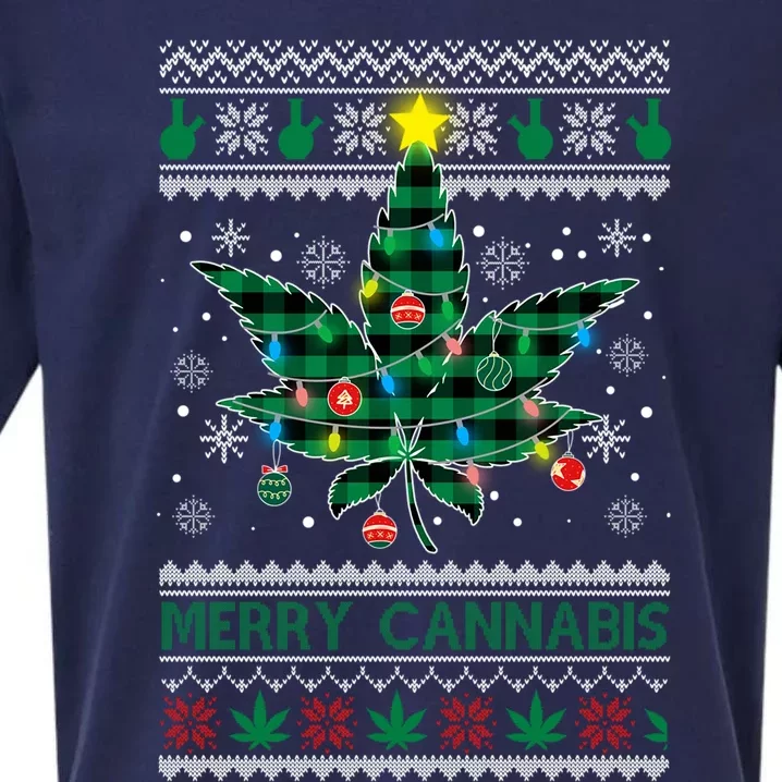 Merry Cannabis Christmas Tree Funny Weed Leaf Cannabis Xmas Cool Gift Sueded Cloud Jersey T-Shirt