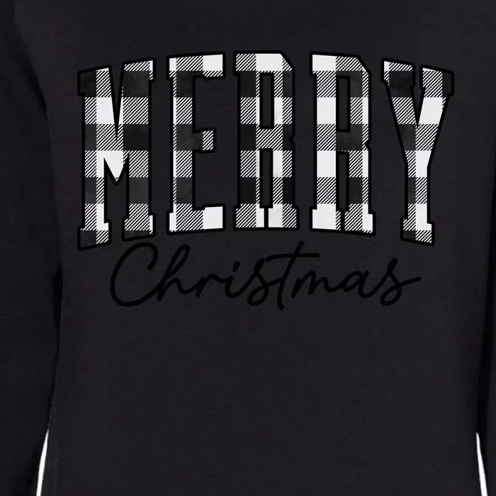 Merry Christmas Cool Black And White Plaid Womens California Wash Sweatshirt